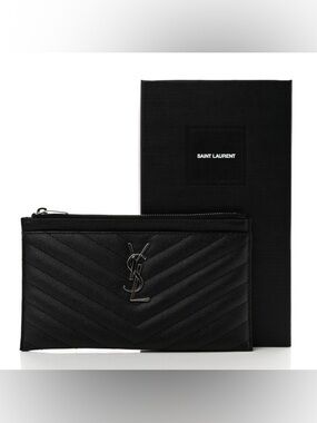 SAINT LAURENT  Grain De Poudre Chevron Monogram Bill Pouch